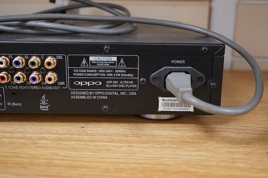 An Oppo Ultra HD 4k Blu-Ray Disc Player UDP-203. Condition - fair to good. No remote control and untested.